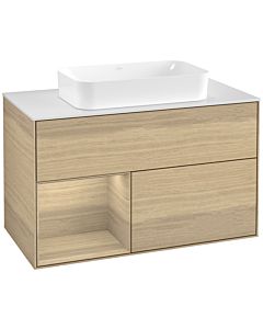 Villeroy und Boch Finion Waschtischunterschrank G651PCPC 100x60,3x50,1cm, Regal links Oak Veneer, Oak Veneer
