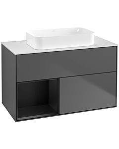 Villeroy und Boch Finion Villeroy und Boch G651PDGK 100x60.3x50.1cm, étagère à gauche laqué noir mat, anthracite mat
