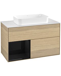 Villeroy und Boch Finion Waschtischunterschrank G651PHPC 100x60,3x50,1cm, Regal links Glossy Black Lacquer, Oak Veneer