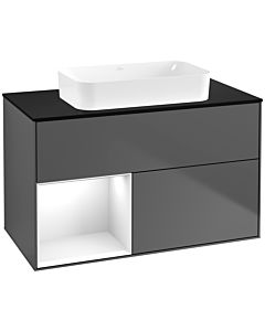 Villeroy und Boch Finion Waschtischunterschrank G652GFGK 100x60,3x50,1cm, Regal links Glossy white lacquer, Anthracite matt