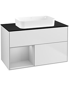 Villeroy und Boch Finion Waschtischunterschrank G652GJMT 100x60,3x50,1cm, Regal links Light grey matt, White matt lacquer