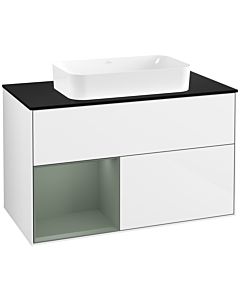 Villeroy und Boch Finion Villeroy und Boch G652GMGF 100x60.3x50.1cm, étagère à gauche Olive Matt Lacquer , laqué blanc brillant