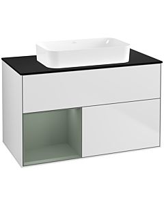 Villeroy und Boch Finion Waschtischunterschrank G652GMMT 100x60,3x50,1cm, Regal links Olive Matt Lacquer, White matt lacquer