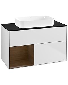 Villeroy und Boch Finion Waschtischunterschrank G652GNMT 100x60,3x50,1cm, Regal links Walnut veneer, White matt lacquer