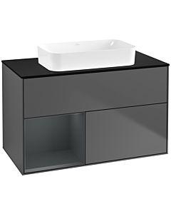 Villeroy und Boch Finion Waschtischunterschrank G652HGGK 100x60,3x50,1cm, Regal links Midnight Blue Matt Lacquer, Anthracite matt