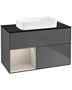 Villeroy und Boch Finion Waschtischunterschrank G652HHGK 100x60,3x50,1cm, Regal links Sand Matt Lacquer, Anthracite matt