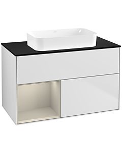 Villeroy und Boch Finion Waschtischunterschrank G652HHMT 100x60,3x50,1cm, Regal links Sand Matt Lacquer, White matt lacquer