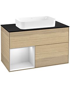 Villeroy und Boch Finion Waschtischunterschrank G652MTPC 100x60,3x50,1cm, Regal links White matt lacquer, Oak Veneer