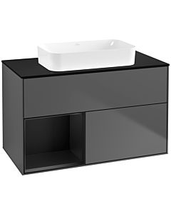 Villeroy und Boch Finion Villeroy und Boch G652PDGK 100x60.3x50.1cm, étagère à gauche laqué noir mat, anthracite mat