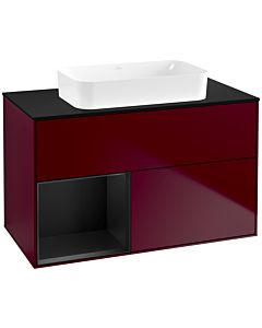 Villeroy und Boch Finion Waschtischunterschrank G652PDHB 100x60,3x50,1cm, Regal links Black matt lacquer, Peony Matt