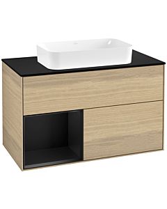 Villeroy und Boch Finion Villeroy und Boch G652PDPC 100x60.3x50.1cm, étagère gauche laqué noir mat, Oak Veneer