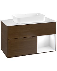 Villeroy und Boch Finion Waschtischunterschrank G661GFGN 100x60,3x50,1cm, Regal rechts Glossy white lacquer, Walnut veneer