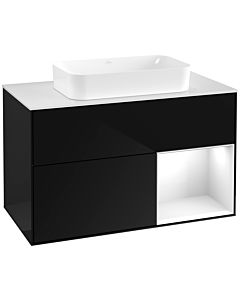 Villeroy und Boch Finion Waschtischunterschrank G661GFPH 100x60,3x50,1cm, Regal rechts Glossy white lacquer, Glossy Black Lacquer