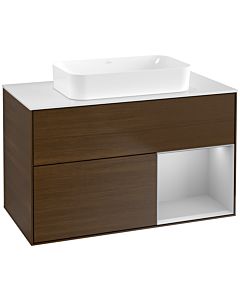 Villeroy und Boch Finion Waschtischunterschrank G661GJGN 100x60,3x50,1cm, Regal rechts Light grey matt, Walnut veneer