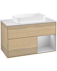 Villeroy und Boch Finion Waschtischunterschrank G661GJPC 100x60,3x50,1cm, Regal rechts Light grey matt, Oak Veneer