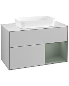 Villeroy und Boch Finion Waschtischunterschrank G661GMGJ 100x60,3x50,1cm, Regal rechts Olive Matt Lacquer, Light grey matt