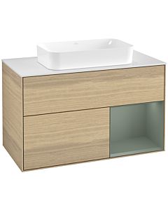 Villeroy und Boch Finion Villeroy und Boch G661GMPC 100x60.3x50.1cm, étagère à droite Olive Matt Lacquer , Oak Veneer