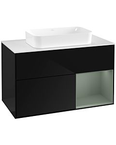 Villeroy und Boch Finion Waschtischunterschrank G661GMPH 100x60,3x50,1cm, Regal rechts Olive Matt Lacquer, Glossy Black Lacquer