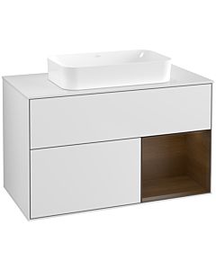 Villeroy und Boch Finion Villeroy und Boch G661GNMT 100x60.3x50.1cm, étagère droite placage noyer, laqué blanc mat