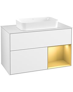 Villeroy und Boch Finion Waschtischunterschrank G661HFGF 100x60,3x50,1cm, Regal rechts Gold matt, Glossy white lacquer