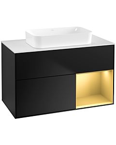 Villeroy und Boch Finion Waschtischunterschrank G661HFPD 100x60,3x50,1cm, Regal rechts Gold matt, Black matt lacquer