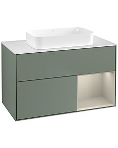 Villeroy und Boch Finion Waschtischunterschrank G661HHGM 100x60,3x50,1cm, Regal rechts Sand Matt, Olive Matt Lacquer