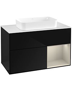 Villeroy und Boch Finion Villeroy und Boch G661HHPH 100x60.3x50.1cm, étagère à droite Sand matt, Glossy Black Lacquer
