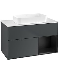 Villeroy und Boch Finion Waschtischunterschrank G661PDHG 100x60,3x50,1cm, Regal rechts Black matt lacquer, Midnight Blue Matt Lacquer