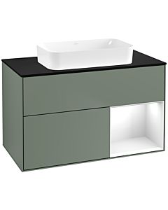 Villeroy und Boch Finion Villeroy und Boch G662GFGM 100x60.3x50.1cm, étagère à droite Laque blanc brillant, Olive Matt Lacquer