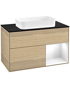 Villeroy und Boch Finion Villeroy und Boch G662GFPC 100x60.3x50.1cm, étagère à droite Laque blanc brillant, Oak Veneer