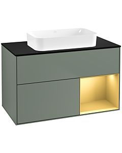 Villeroy und Boch Finion Waschtischunterschrank G662HFGM 100x60,3x50,1cm, Regal rechts Gold matt, Olive Matt Lacquer