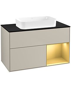 Villeroy und Boch Finion Waschtischunterschrank G662HFHH 100x60,3x50,1cm, Regal rechts Gold matt, Sand Matt Lacquer