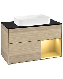 Villeroy und Boch Finion Waschtischunterschrank G662HFPC 100x60,3x50,1cm, Regal rechts Gold matt, Oak Veneer