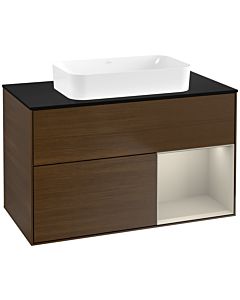 Villeroy und Boch Finion Waschtischunterschrank G662HHGN 100x60,3x50,1cm, Regal rechts Sand Matt, Walnut veneer