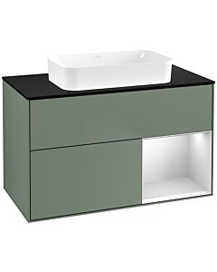 Villeroy und Boch Finion Villeroy und Boch G662MTGM 100x60.3x50.1cm, étagère à droite laqué blanc mat, Olive Matt Lacquer