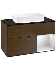 Villeroy und Boch Finion Waschtischunterschrank G662MTGN 100x60,3x50,1cm, Regal rechts White matt lacquer, Walnut veneer