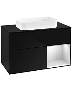 Villeroy und Boch Finion Villeroy und Boch G662MTPH 100x60.3x50.1cm, étagère à droite laqué blanc mat, Glossy Black Lacquer