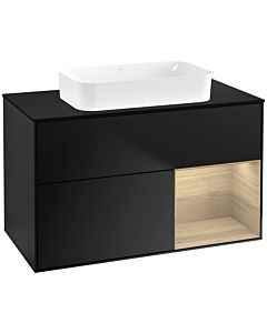 Villeroy und Boch Finion Waschtischunterschrank G662PCPD 100x60,3x50,1cm, Regal rechts Oak Veneer, Black matt lacquer
