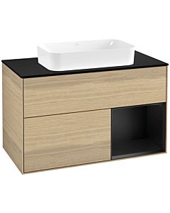 Villeroy und Boch Finion Waschtischunterschrank G662PDPC 100x60,3x50,1cm, Regal rechts Black matt lacquer, Oak Veneer