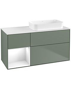 Villeroy und Boch Finion Villeroy und Boch G681GFGM 120x60.3x50.1cm, étagère à gauche Laque blanc brillant, Olive Matt Lacquer