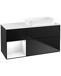 Villeroy und Boch Finion Waschtischunterschrank G681GFPD 120x60,3x50,1cm, Regal links Glossy white lacquer, Black matt lacquer