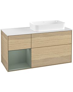 Villeroy und Boch Finion Waschtischunterschrank G681GMPC 120x60,3x50,1cm, Regal links Olive Matt Lacquer, Oak Veneer