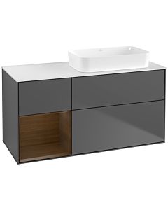 Villeroy und Boch Finion Waschtischunterschrank G681GNGK 120x60,3x50,1cm, Regal links Walnut veneer, Anthracite matt