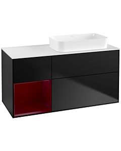 Villeroy und Boch Finion Waschtischunterschrank G681HBPD 120x60,3x50,1cm, Regal links Peony, Black matt lacquer