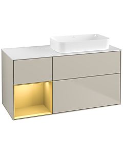 Villeroy und Boch Finion Waschtischunterschrank G681HFHH 120x60,3x50,1cm, Regal links Gold matt, Sand Matt Lacquer