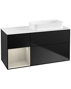Villeroy und Boch Finion Waschtischunterschrank G681HHPD 120x60,3x50,1cm, Regal links Sand Matt Lacquer, Black matt lacquer