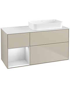 Villeroy und Boch Finion Waschtischunterschrank G681MTHH 120x60,3x50,1cm, Regal links White matt lacquer, Sand Matt Lacquer
