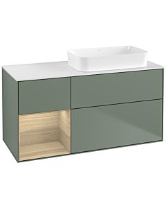 Villeroy und Boch Finion Waschtischunterschrank G681PCGM 120x60,3x50,1cm, Regal links Oak Veneer, Olive Matt Lacquer