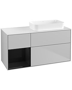 Villeroy und Boch Finion Waschtischunterschrank G681PHGJ 120x60,3x50,1cm, Regal links Glossy Black Lacquer, Light grey matt