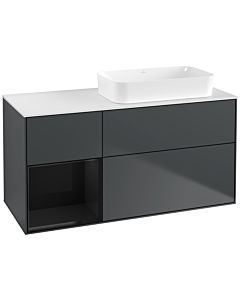 Villeroy und Boch Finion Waschtischunterschrank G681PHHG 120x60,3x50,1cm, Regal links Glossy Black Lacquer, Midnight Blue Matt Lacquer